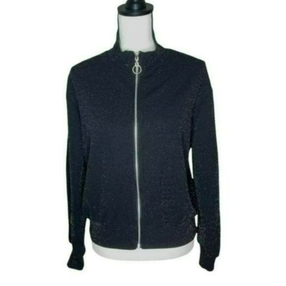 Wild Fable Black Zip Long Sleeves Shimmer Casual Lightweight Sweater Size M - Picture 13 of 13
